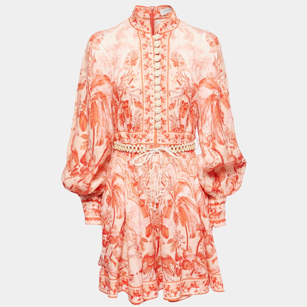 Zimmermann - Billow Sleeve Mini Dress In Red Palm Print